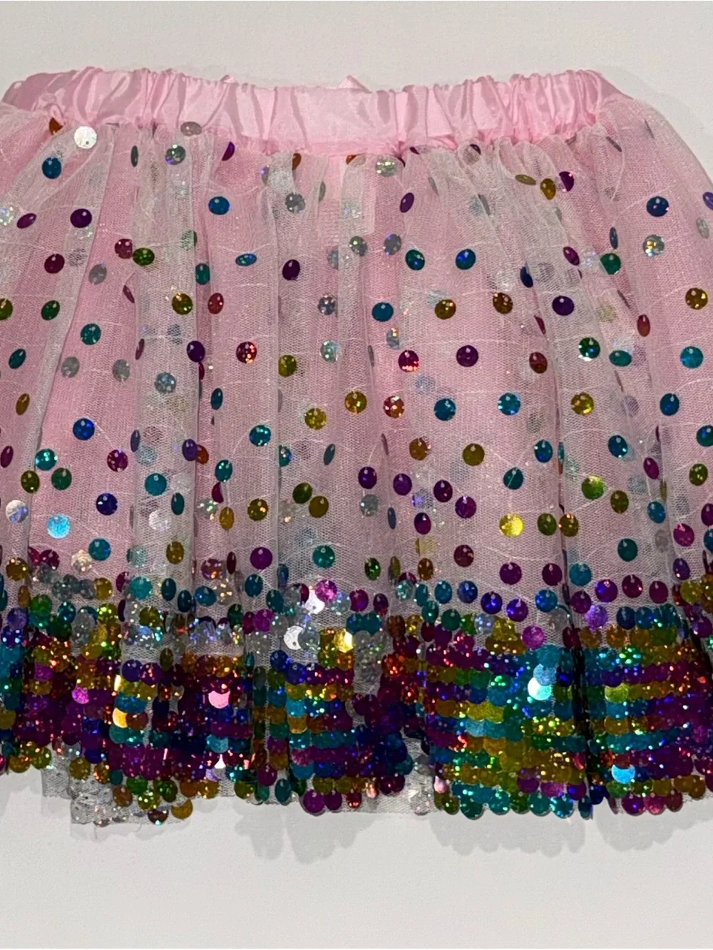 Pink Sequin Tulle Skirt with Rainbow Accents for Kids